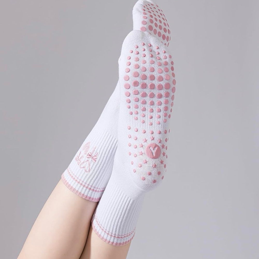 White and Pink Non-Slip Socks